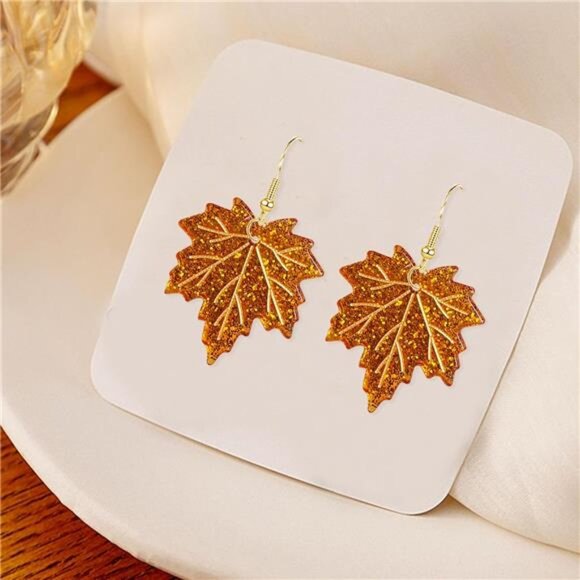 Crystal Maple Leaf Earrings | Sparkly Fall Dangle Jewelry - Picture 4 of 4